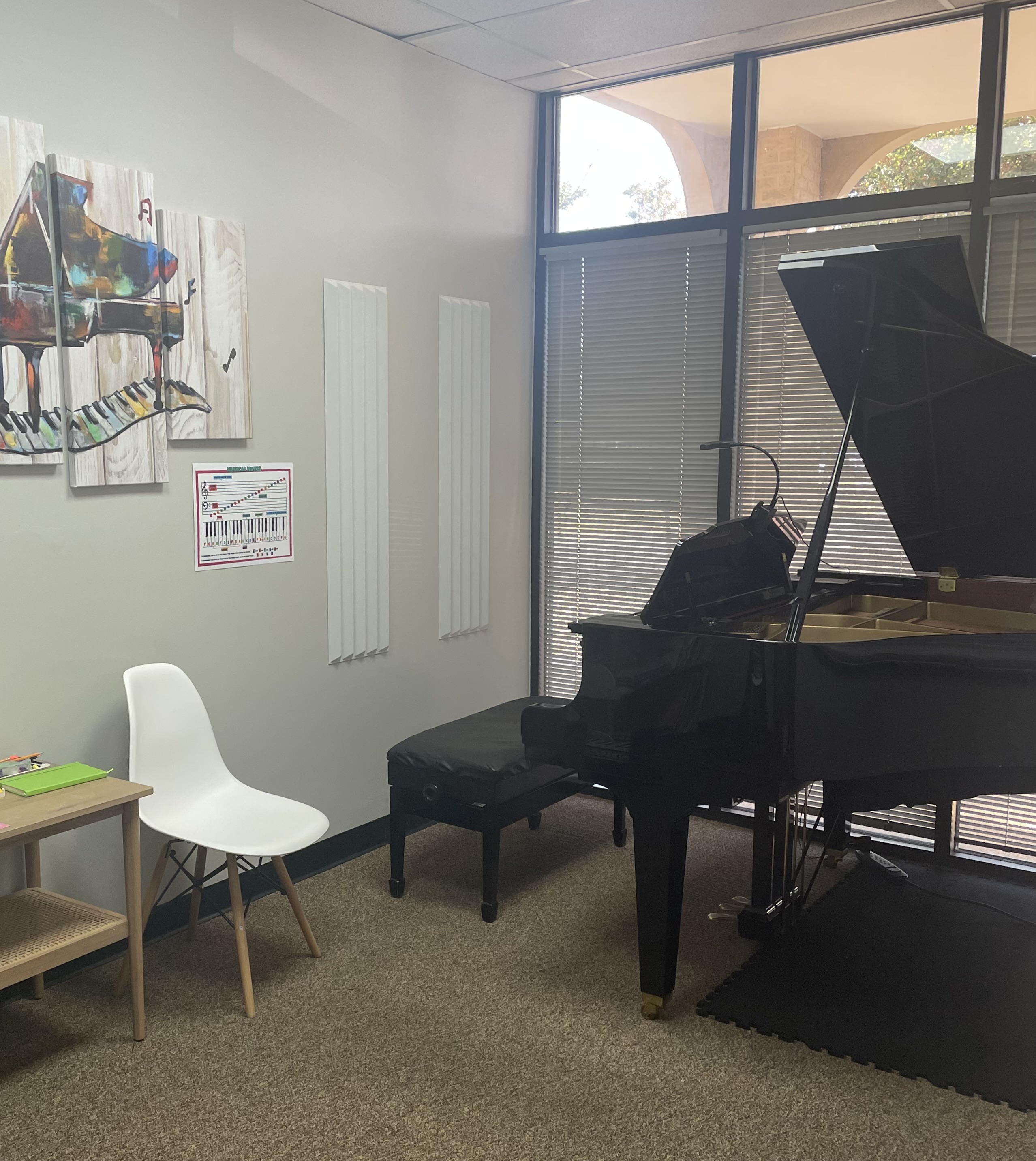 Bright Keys Piano Studio lesson room with grand piano